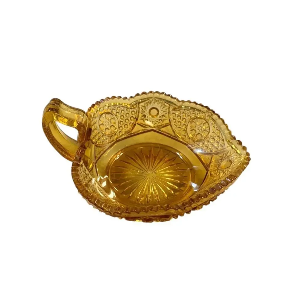 Vintage Indiana Glass Tiara Sandwich Amber Handled Nappy Candy Dish USA